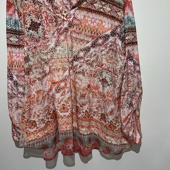 Croft & Barrow Women's Multicolor Split Neck Roll Up Sleeve Blouse Size XXL - Picture 2 of 10